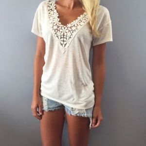 NWT - White Cotton T Shirt With Lace